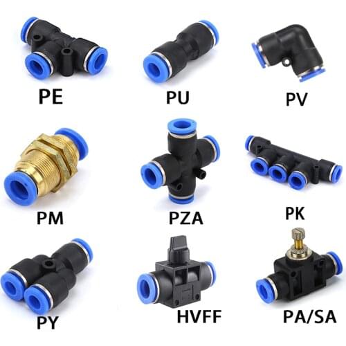 Pneumatic Fitting Quick Push in Connector Tee,L-Type,Cross,Throttle Valve For 4mm 6mm 8mm 10mm 12mm House Tube Straight Fittings