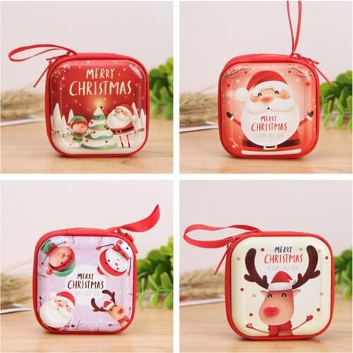 Christmas Earphone Organizer Box Bags Xmas Mini Bag Cartoon Santa Claus Coin Purse Box Cute Children Kids Wallet Christmas Gift