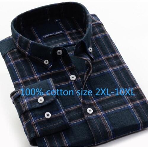 New Arrival Fashion 100% Pure Cotton Men Super Large Loose Dress Shirts Smart Casual Flannel Plaid Plus Size 2XL-7XL8XL9XL10XL