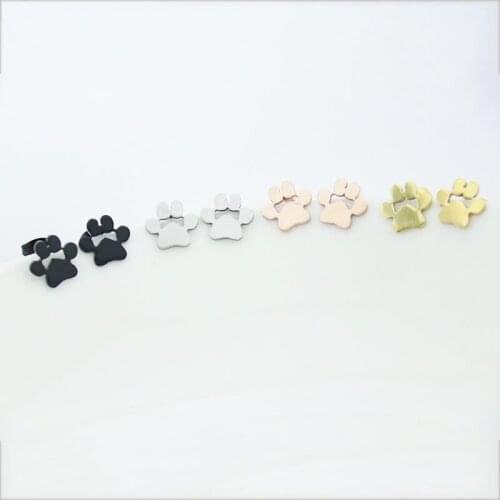 Wholesale Lot 10 Pairs Cat Dog Paw Print Stainless Steel Earrings Vacuum Plating Ear Jewelry Gift For Women Girls Kids 4 Colors