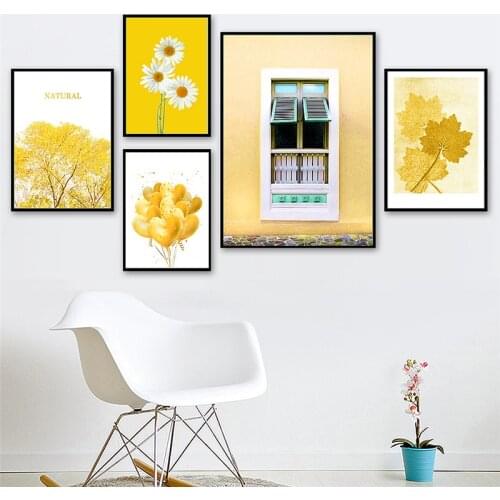 Nordic Daisy Ginkgo Tree Posters And Prints Maple Balloon Window Wall Art Canvas Painting Wall Pictures For Living Room Decor