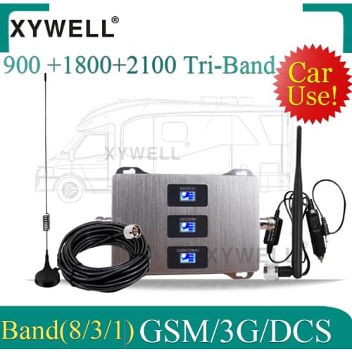 Car Use 900/1800/2100 Tri-Band Cellular Amplifier 2G 3G 4G Signal Booster GSM 900 WCDMA 2100 LTE 1800 Cellphone Repeater In Car