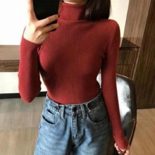Knitted Women high neck Sweater Pullovers Turtleneck Autumn Winter Basic Women Sweaters Slim Fit Black