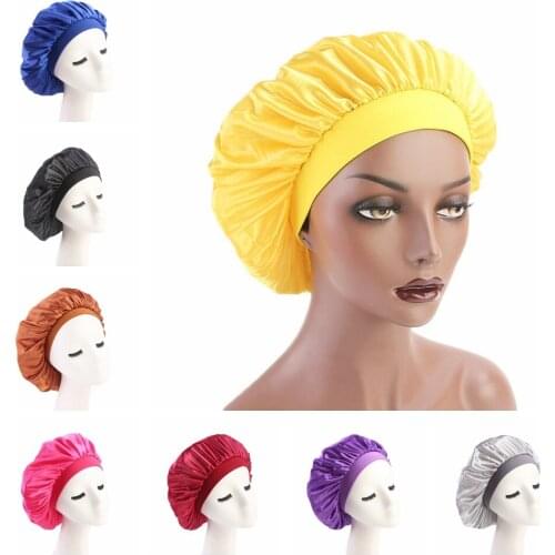 New fashion Luxury Wide Band women chemo cap Beauty Salon Cap Night Sleep Cap Head Cover Satin Bonnet Hat