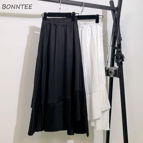 Skirts Women Folds Solid Simple Korean Style Y2K High-waist Irregular 90S Vintage Mujer Faldas Breathable Soft High Elasticity