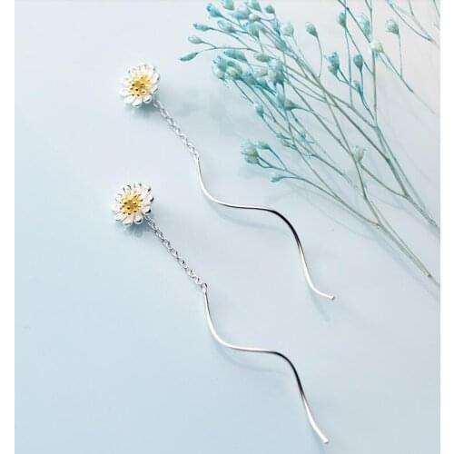 925 Sterling Silver Daisy Flower Drop Earring for Women Brincos Pendientes femme Dangle Earrings eh2737