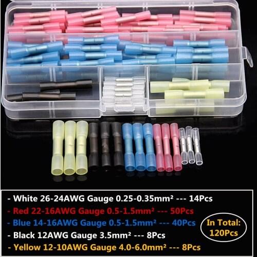 120X AWG 26-10 Waterproof Heat Shrink Butt Terminal Electrical Wire Splice Cable Crimp Terminals Wire Connectors