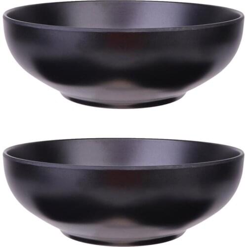 2Pcs Japanese Style Ramen Bowls Stylish Food Container Black Noodle Bowls Black Imitation Porcelain Japanese Ramen Bowl