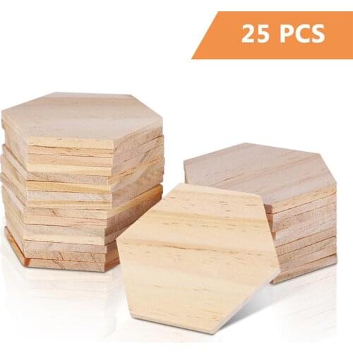 25Pcs Wooden Hexagonal Slices Blank Name Tags Wooden Shapes Ornaments for Party Wedding Home Decoration 9cm
