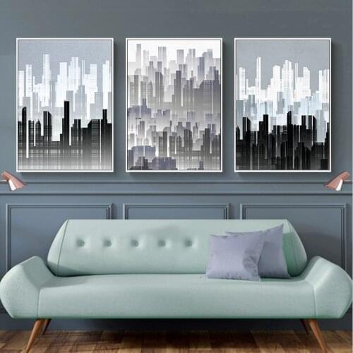 3 Pieces Geometric Building Nordic Poster Canvas Painting Modern Landscape Art Print Wall Pictures for Living Room Home Decor