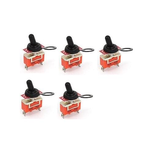 5pcs AC 250V 15A ON-ON 2 Way 3 Terminals SPST Toggle Switch w Cover Cap