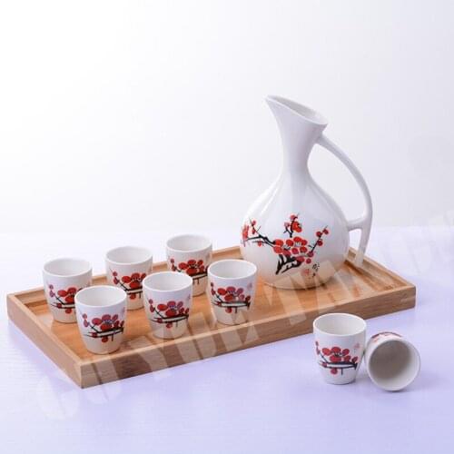 9Pcs Vintage Ceramic Sake Pot Cups Set Flagon Liquor Cup Spirits Cups Set Japanese Sake Wine Set