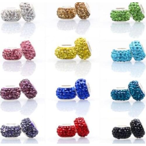 8mm*12mm 50pcs/lot mixed multicolor D008239 disco bracelet diy silver plated Big Hole Beads European bead jewelry crystal