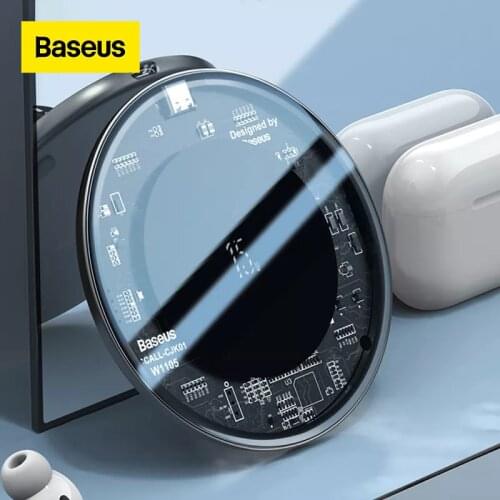 Baseus 15W Qi Fast Wireless Charger Pad For Pods Pods Pro Glass Panel Thin Visible Wireless Phone Charger For iPhone11 X Xs Max