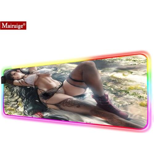 Large Mouse 90x40cm Tifa Lockhart Sexy Girls Led Mousepad RGB Geme Mouse Pad Anime Gaming Desk Mats for Laptop Table Pads Mat