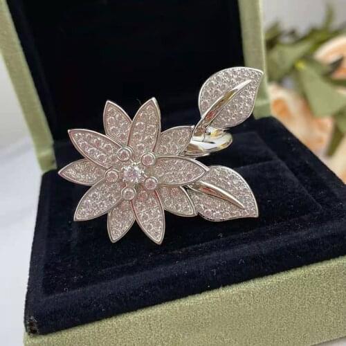 Brand Pure 925 Sterling Silver Jewelry Lotus Flower Rings Wedding Jewelry Engagement Ring Luxury Jewelry