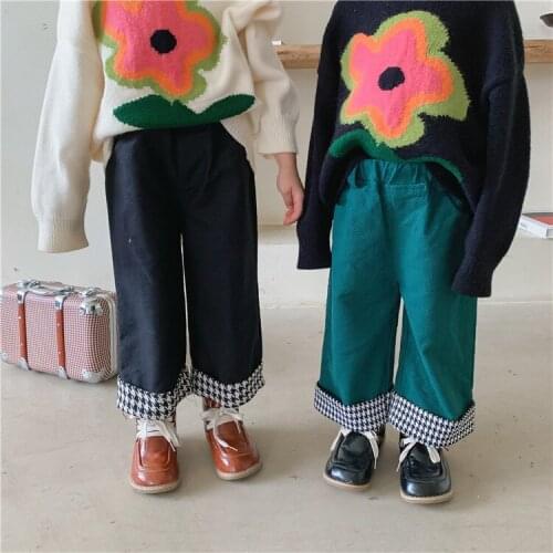 Wide Leg Pants Ankle Length Elastic Waist Loose Solid Cotton New Fahsion Casual Cute Cool Simple Spring Sutumn Unisex Kids