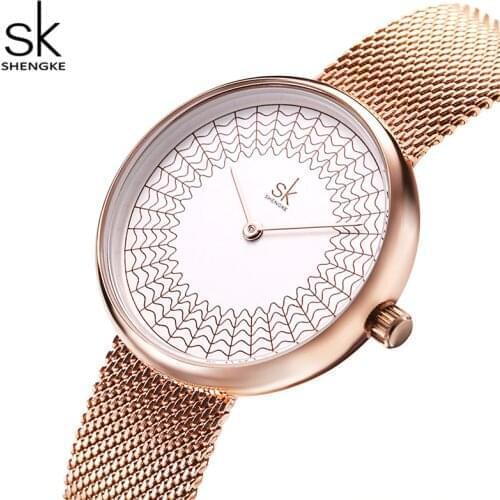 Luxury Lady Casual Watch Rose Gold Women Quartz Wirstwatches SHENGKE Brand Waterproof Elegant Business Fashion Female Clock