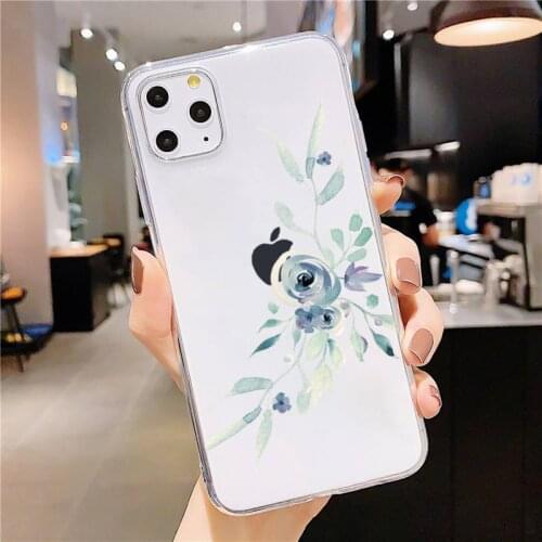 Blue ink flower art abstract Phone Case Transparent for iPhone 11 12 mini pro XS MAX 8 7 6 6S Plus X 5S SE 2020 XR