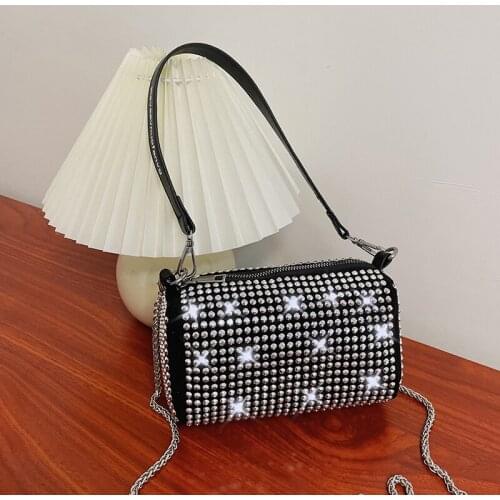 Punk Style Black Luxury Female Diamonds Tote Bag Ladies Clutch Purse Handbags Small Crossbody Bags Woman Rhinestone Shoulder Bag