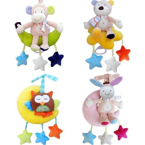 2018 Infant Baby bed crib Soft animal Monkey bear owl donkey Rattle Hand Bell Plush Stroller early Educational Toy G0125