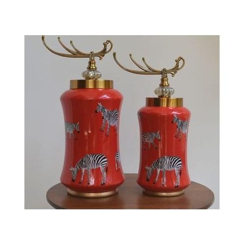 European Retro Ornamental Ceramic pot Decorative Jar Red Home Furnishings Living Room Restaurant Soft Ornaments ceramic jar vase