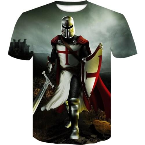 Knights Templar trendy T shirt for men warrior armor fashion 3D printing Harajuku summer round neck streetwear unisex T-shirts