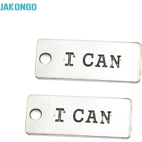 JAKONGO Tibetan Silver Plated "I CAN" Charms Pendants for Bracelet Necklace Jewelry Making DIY Handmade Craft 20X8mm