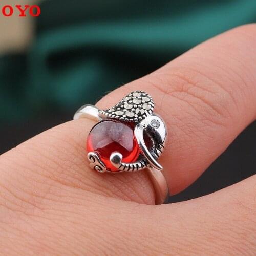 100% s925 pure silver fashion joker pomegranate red elephant monkey ring ring womens new product