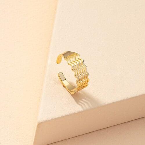 Bohemian Vintage Gold Silver Color Geometric Irregular Wave Pattern Rings for Women Wedding Adjustable Antique Statement Rings