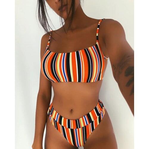 Backless floral bandeau bikini set sexy high waist striped bikinis brazilian bathing suit for women swimwear Monikini