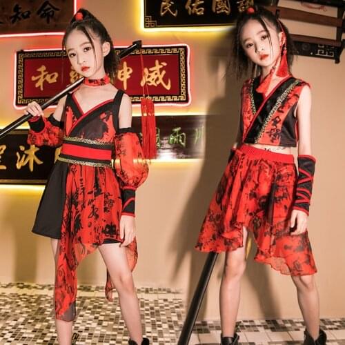 Girls Jazz Dance Costume Chinese Style Kids Performance Suit Cosplay Samurai Opera Stage Clothes Child Festival Outfit 1618