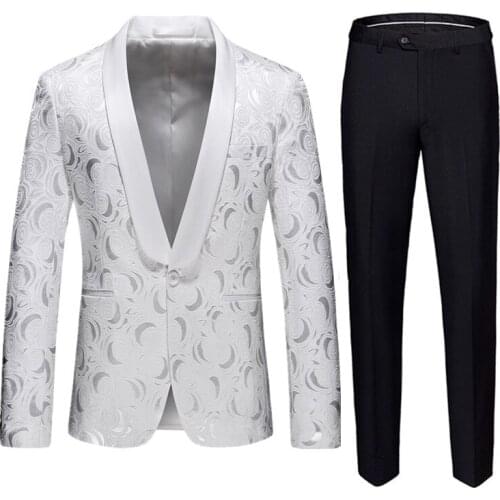 Classic Men Jacquard Business Suit Black White Mens Wedding Suits Slim Fit Male Blazers and Pants Size S M L XL - 4XL 5XL 6XL