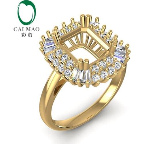 Caimao Baguette And Round Diamond 7x9mm Emerald Cut 14k Yellow Gold 0.58ct Prong Engagement Ring