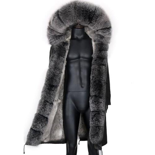 S-7XL winter X-Long New Gray Natural Real Fox Fur Jacket Coats men Fashion Real Fur Coat Long Parkas Winter Black Parka
