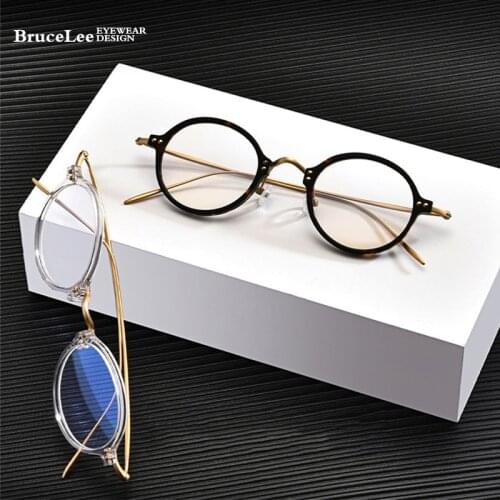 New Ultralight Titanium Round Eyewear Transparent Acetate Prescription Eyeglasses Women Vintage Myopia Optical Glasses Frame Men
