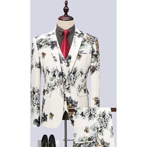Flowers Printed Blazers Men 2020 Wedding Flower Mans Suit Business Mens Suits Costume Homme Ternos Masculinos Slim Fit Vintage
