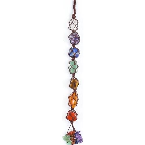 New Chakra Natural Crystal Stone Car Pendant 7 Chakras Stones Tassel Meditation Healing Stone Hanging Ornament Home Decor