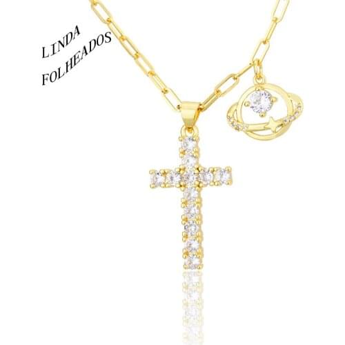 New Arrival Fashion Hip Hop Cross Necklace For Women Jewelry Female 2021 Drill Link Chain Gold Color Jewellery Accessories Girl
