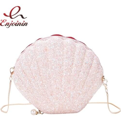 Sequins Dazzling Shell Shape Design Party Ladies Mini Chain Purse Crossbody Messenger Bag Handbag Shoulder Bag Female Bolsa
