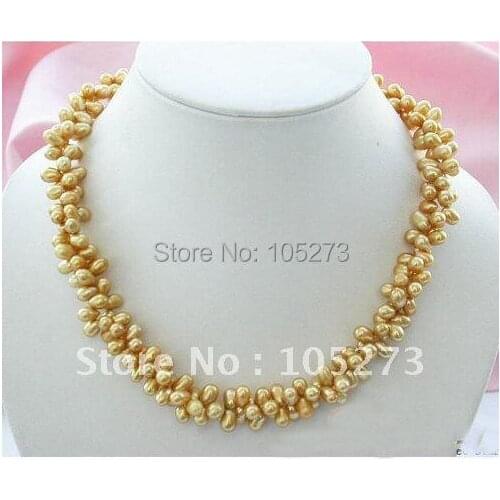 2Rows 19'inchs AA 8-9MM Golden Rice Cultured Pearl Necklace Charming Style Womens Jewellery Wholesale New Free Shipping FN2132