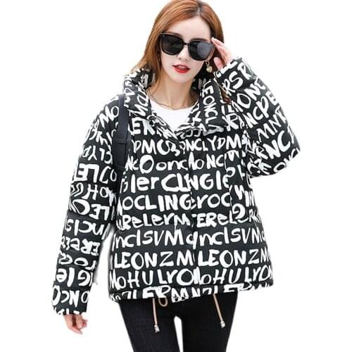 2021New Autumn Winter Coat Female Full Letters Print Oversize Down Jacket Short Parkas Women Loose Korean Fashion Woman Clothing