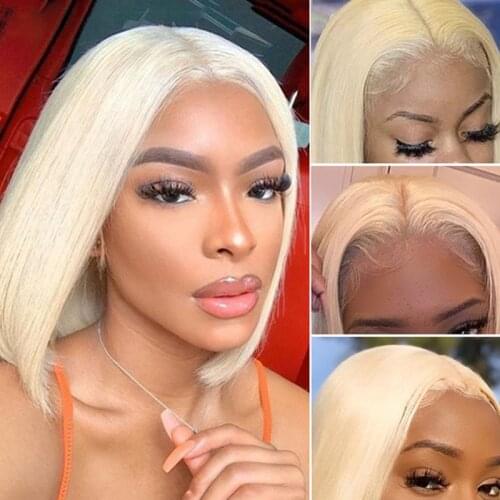 Shinelady 14 Inches Blonde Bob Wigs 150 Density T Part Lace Wig Brazilian Human Remy Hair Bob Wig For Black Women