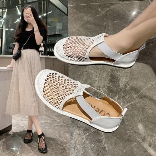 Casual Baotou Sandals Women 2021 Summer New Style Mesh (Air mesh) Women Shoes Elastic band Fashion Shallow Cover Heel Sandals