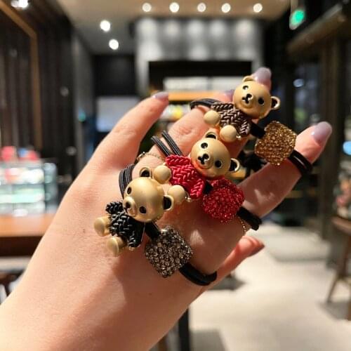Korean Bear Crystal Cube Doll Hair Accessories Elastic Hair Bands For Girls New Full Diamond Bear Elastic Rubber Band Wholesale