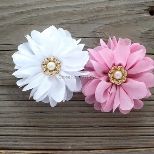 7cm Girl hair flower Ballerina Flowers Chiffon Flowers,PEARL Fabric Flowers For Headbands,Hair Accessories 120pcs