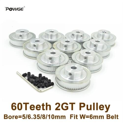 POWGE 50pcs 60 Teeth 2GT Timing Pulley Bore 5/6.35/8/10mm Fit Width 6mm GT2 Timing Belt 3D Printer Parts 60T 60Teeth GT2 Pulley
