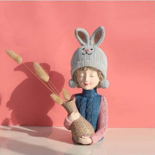 Nordic Cute Bouquet Girl Resin Vase Fake Flower Arrangement Accessories Home Livingroom Desktop Furnishings Crafts Decoration