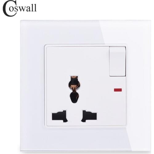 COSWALL Tempered Crystal Glass Panel 13A Universal Switched Socket with Neon Wall Outlet Grounded With Children Protective Door