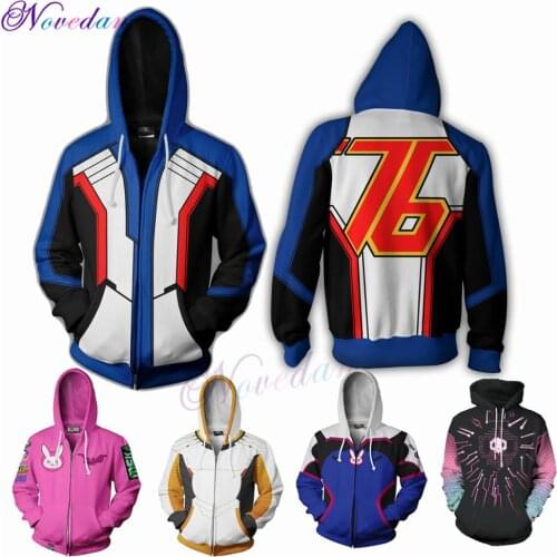 3D Anime Game Overwatches D.VA SOLDIER 76 Jack Morrison Hoodie Sweatshirt Cosplay Costume Women Men Couple Hood Top Clothing